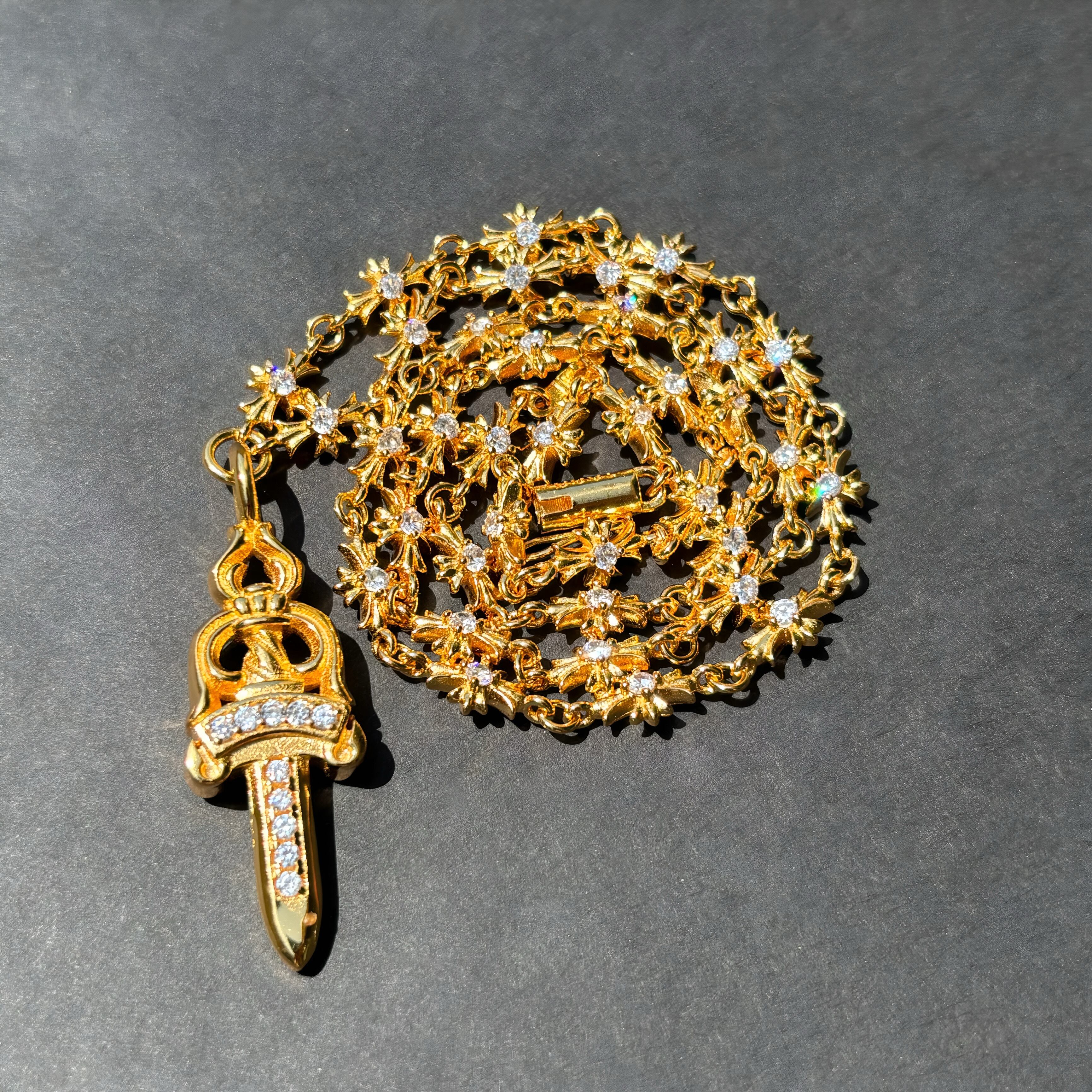 クロスネックレス22kコーティング925刻印ゴールド ペーパーチェーン