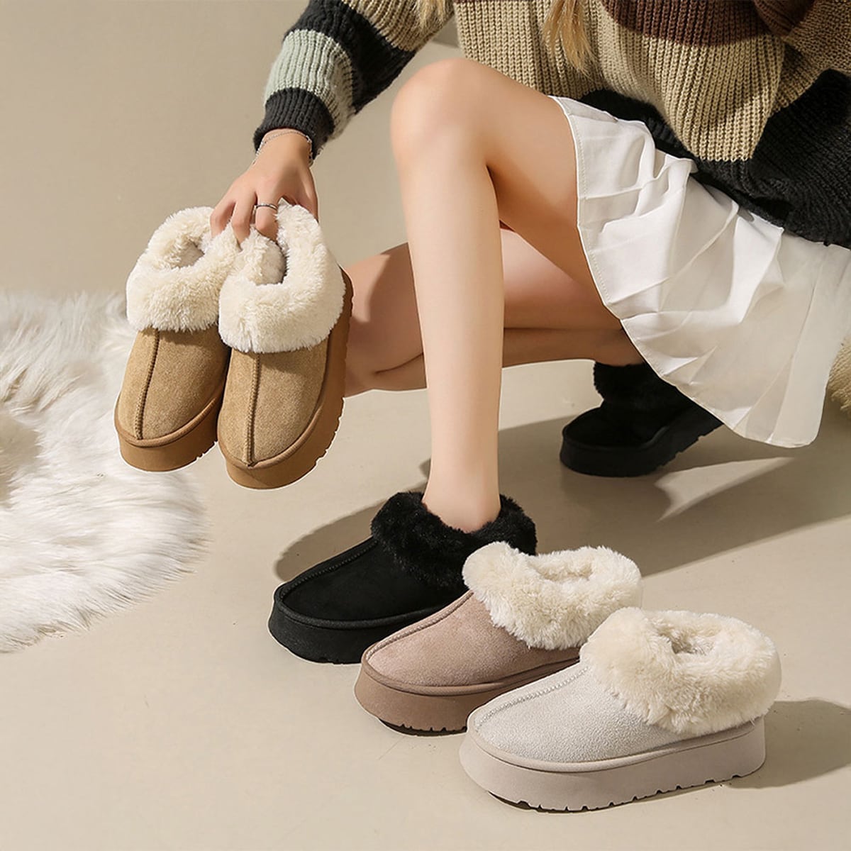 厚底 ムートンブーツ レディース 秋冬 韓国 防寒 保温 暖かい もこもこ 大人 かわいい 履きやすい 裏起毛 フェイクファー きれいめ カジュアル 大人可愛い 大人女子