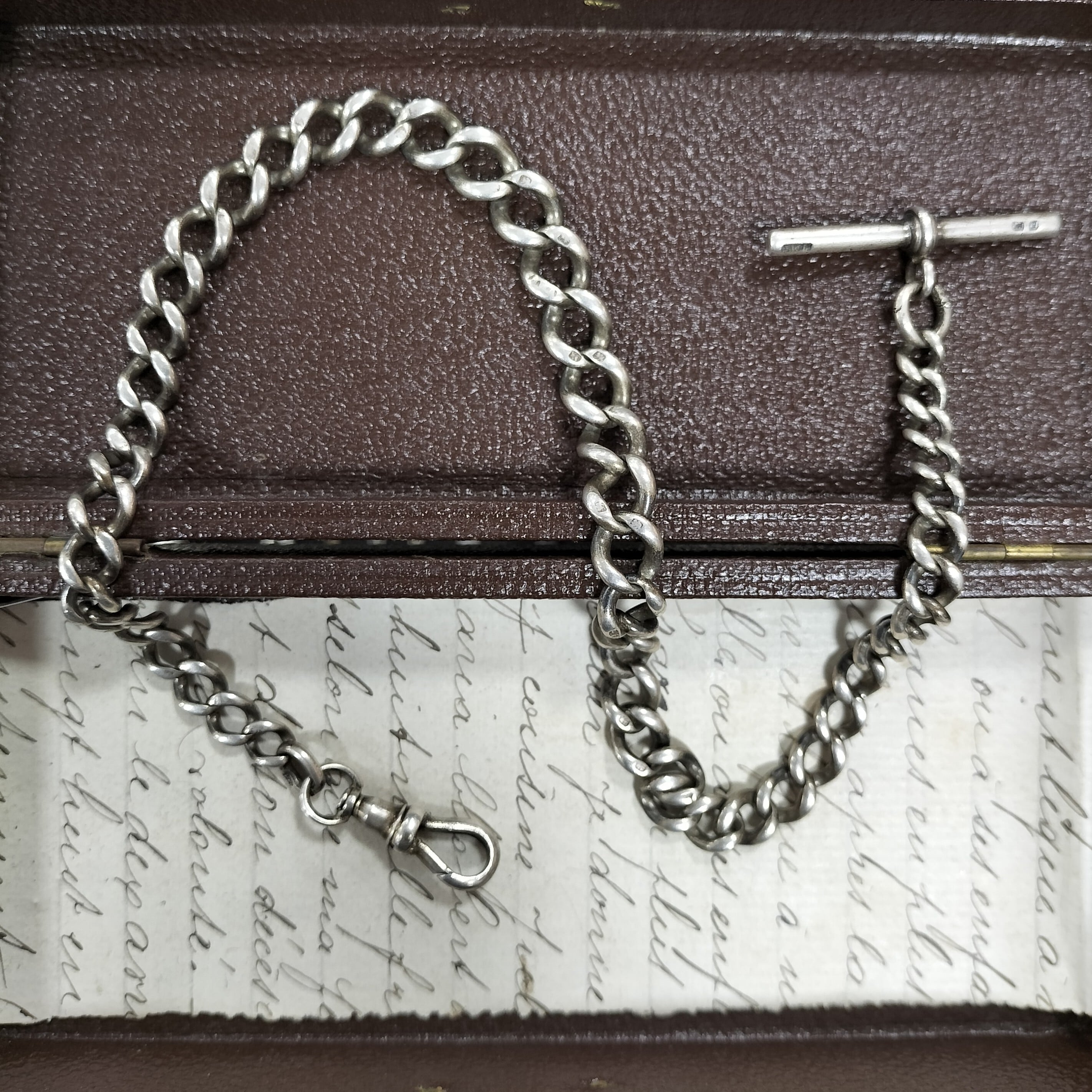 Antique Sterling Silver T-bar Pocket Watch Chain