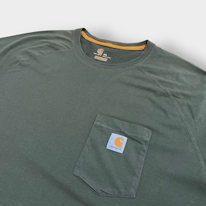 【Carhartt】2XL ビッグシルエット ワンポイント ポケットTシャツ ポケT カーハート FORCE ラグラン カーキ 半袖 夏物 US古着