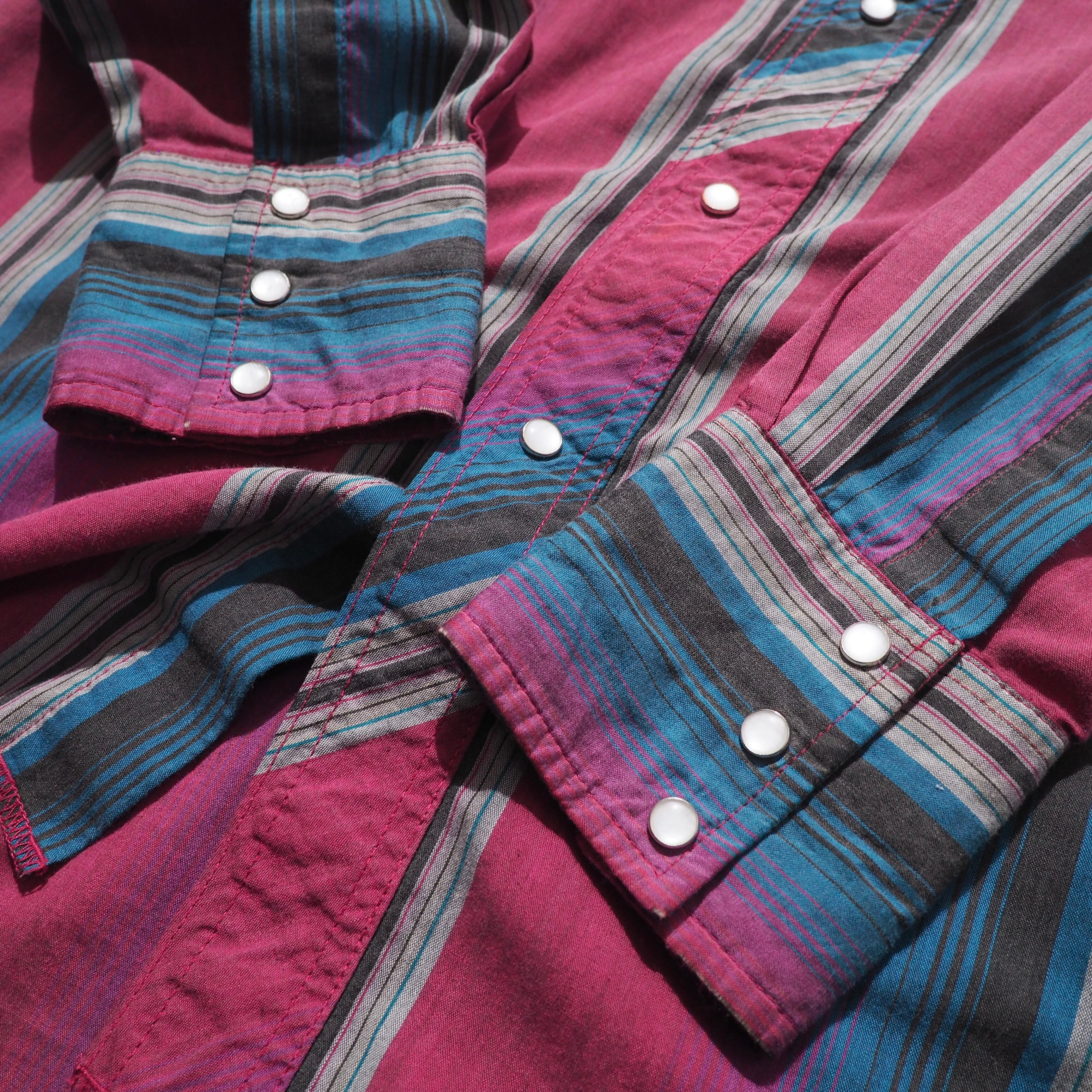 ” Old Wrangler ” Beautiful Bewitching Stripe Pattern Vintage Loose Western Shirt