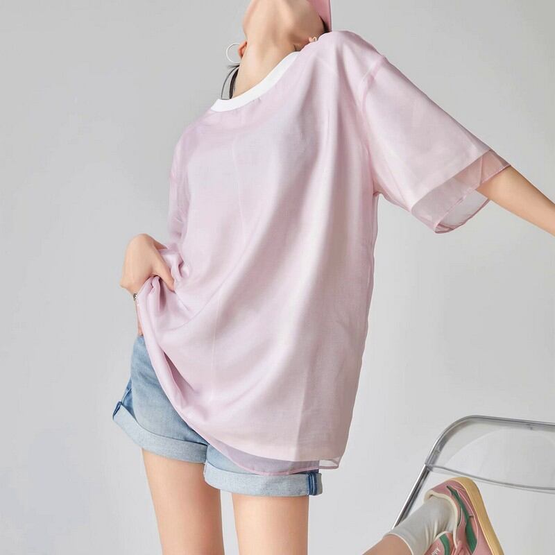 tulle short sleeve T-shirt W00384