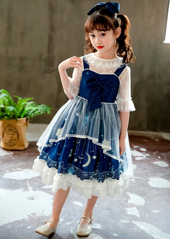星空 ワンピース ロリータ 子供 女の子 可愛い ジャンパースカート ブルー Girl One Piece Princess Blue Dress Kids Star Moon Antoinette 星空 ワンピース ロリータ 子供 女の子 可愛い ジャンパースカート ブルー Girl One Piece Princess Blue Dress Kids Star Moon Antoinette