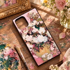 【フィンセント・ファン・ゴッホ】～薔薇のある花瓶～ 絵画スマホケースiPhone用 全機種対応 強化ガラス製