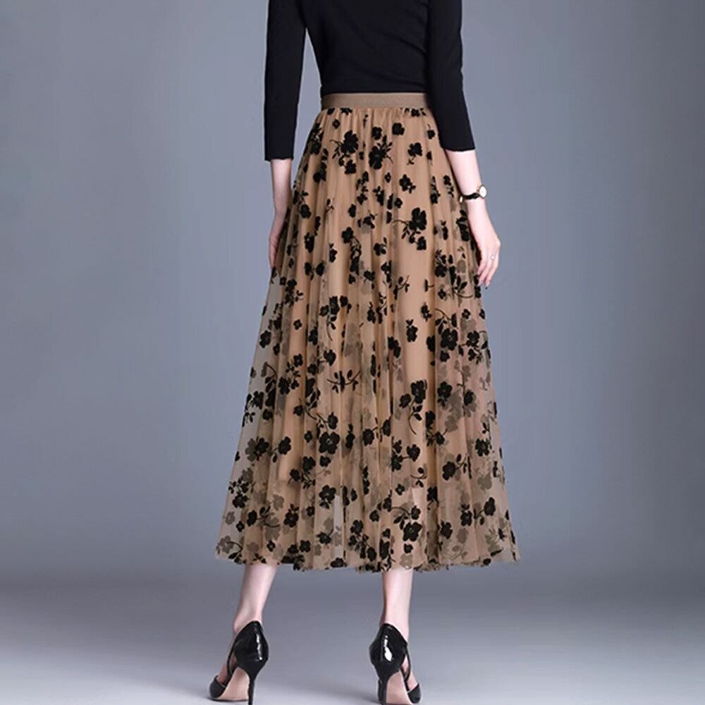チュールスカート レディース 花柄 ロング おしゃれ きれいめ 大人 かわいい ロングスカート メッシュ チュール カジュアル 大人可愛い 大人女子