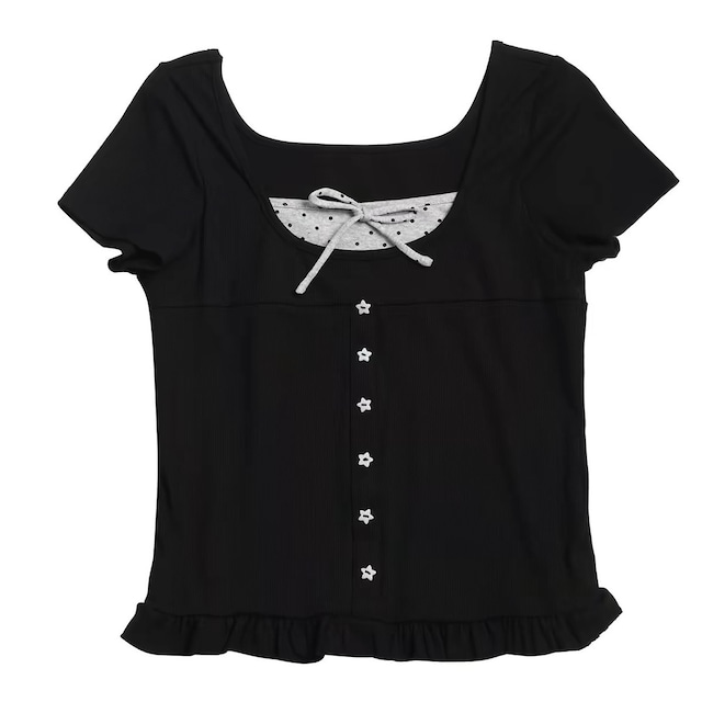 [Two Days off] star button two-piece polka dot top