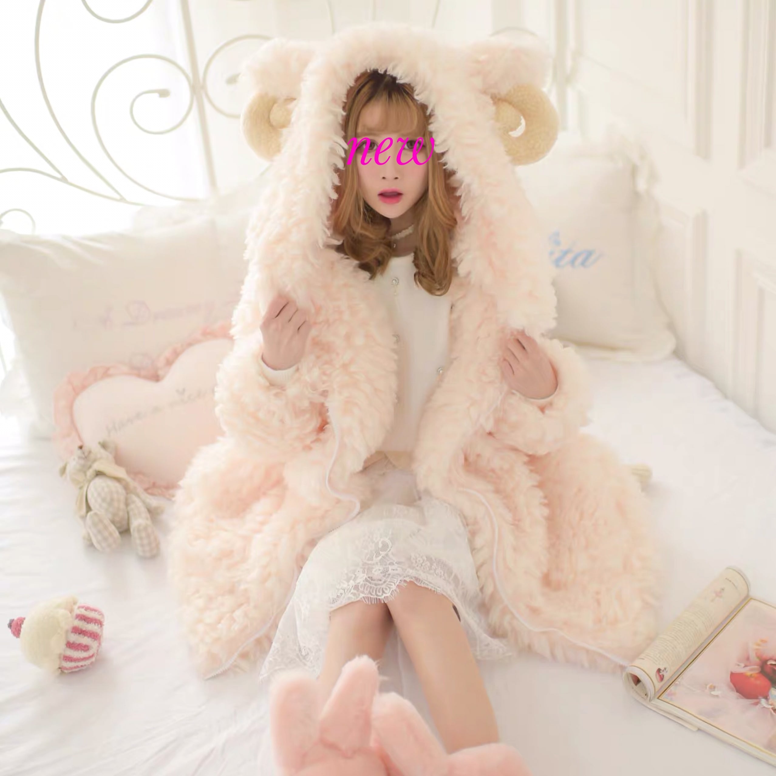 新品・未使用♡ PINK HOUSE フード付きくまさん ニット ロングコート 2カラー】クマ 耳 コート ジャケット アウター フード | LOVEYsmileSHOP