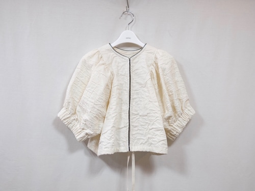 pelleq” double weave trimmed puff sleeves“ white