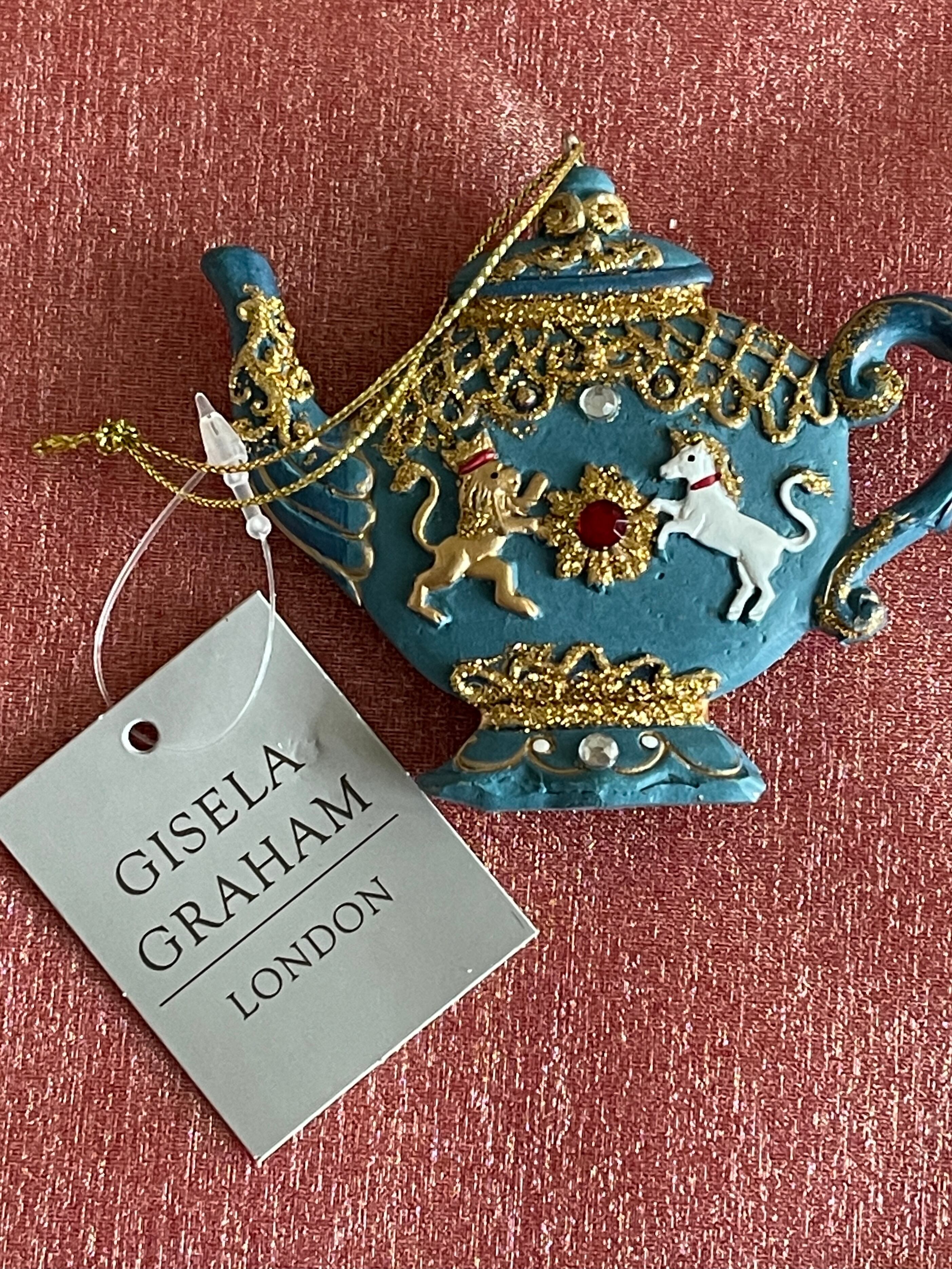 『Gisela Graham』London ティーポットオーナメント『グリーン』薄型　イギリス製