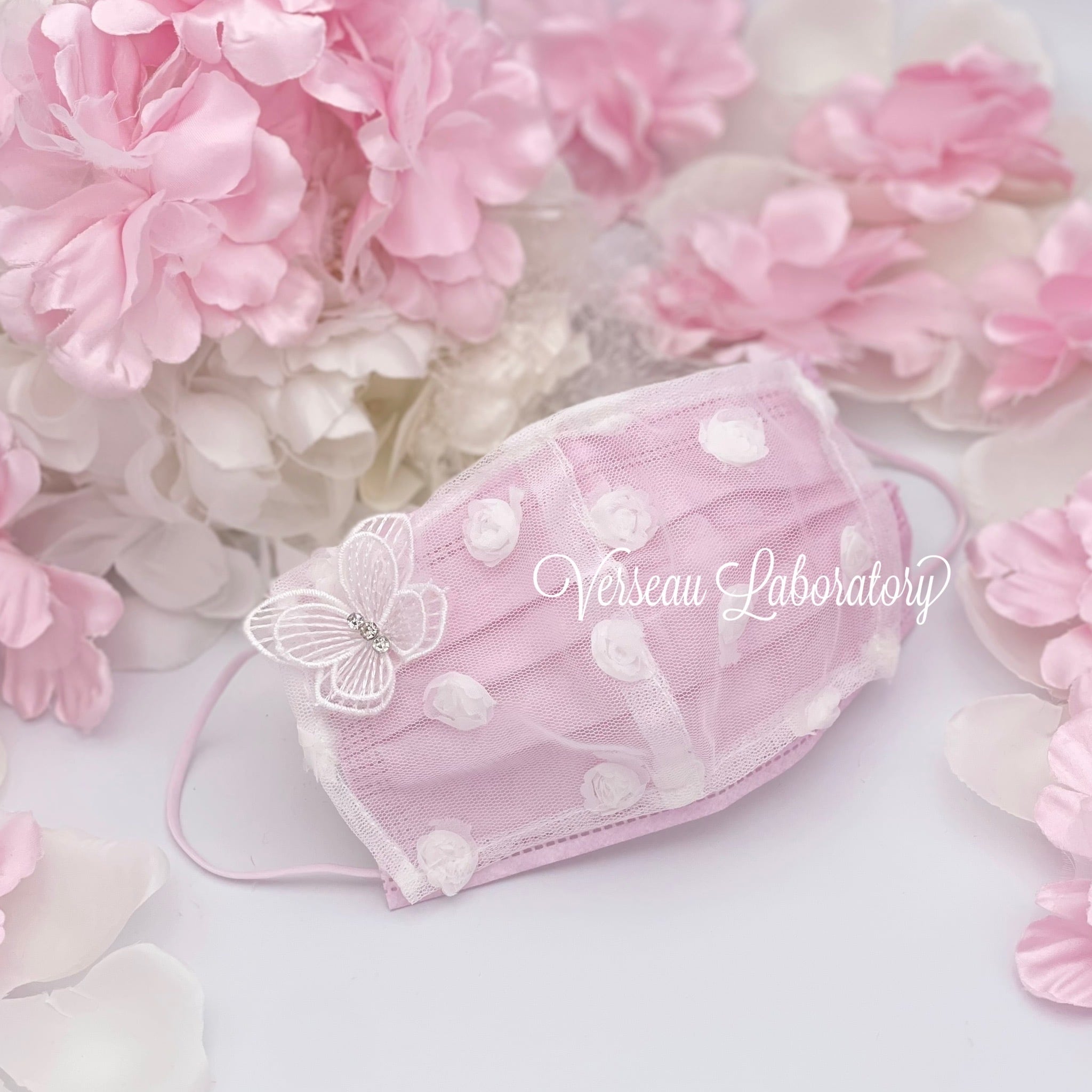 真っ白チュールレー❀.花モチーフ  マスクカバー 真っ白チュールレー❀.花モチーフ マスクカバー