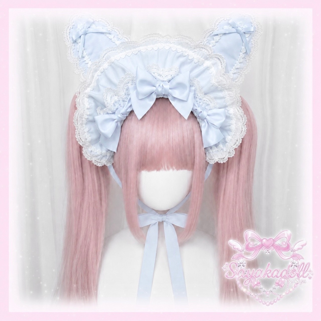 ♡【全9色】MAID うさみみフリルレースリボンハーフボンネット red ♡