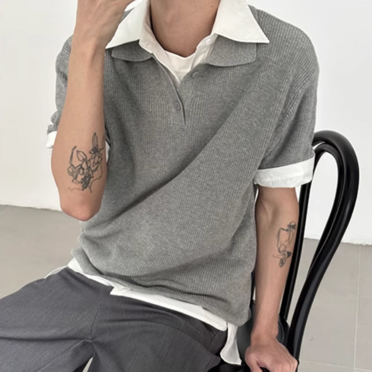 シンプルモードニットポロシャツ　0774