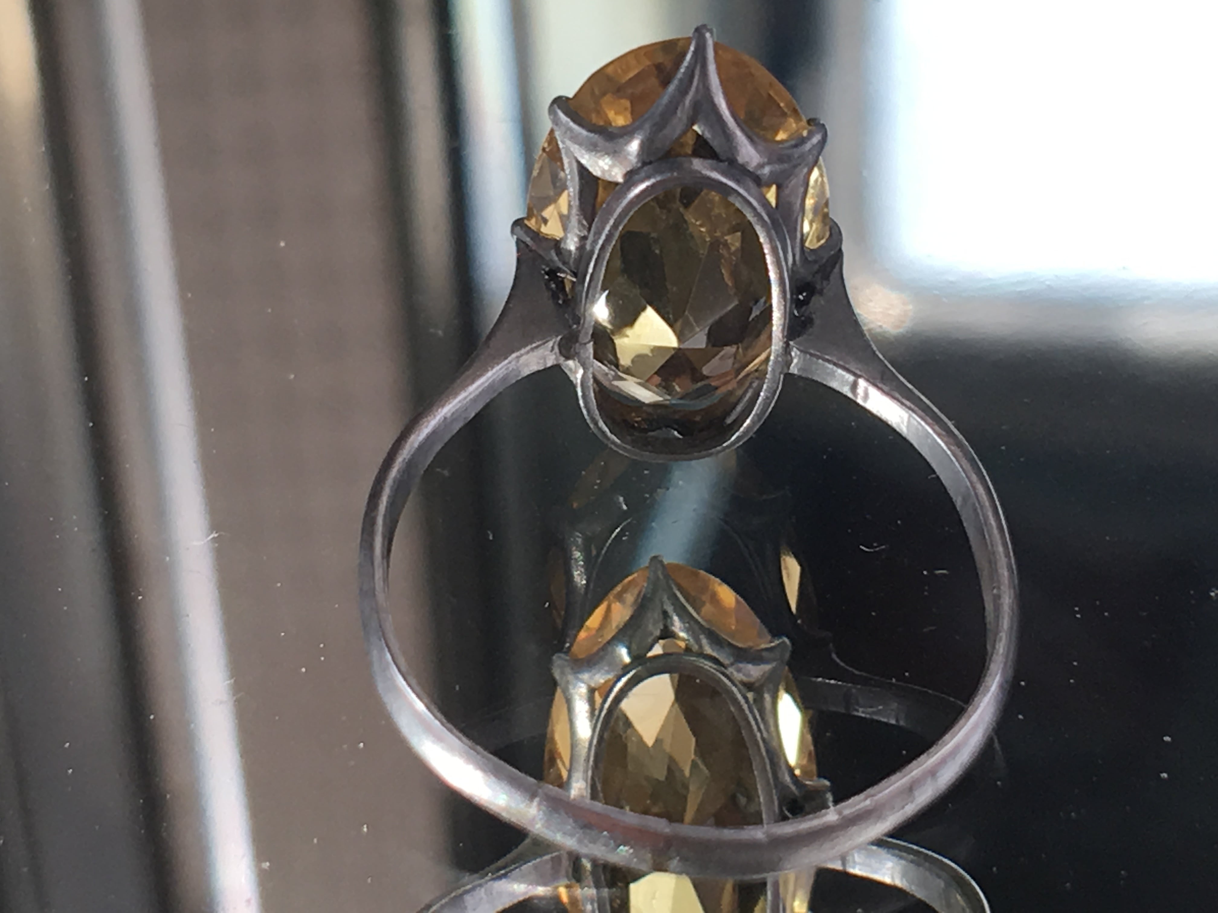 昭和初期 シトリン多面カット クラウン留めリング