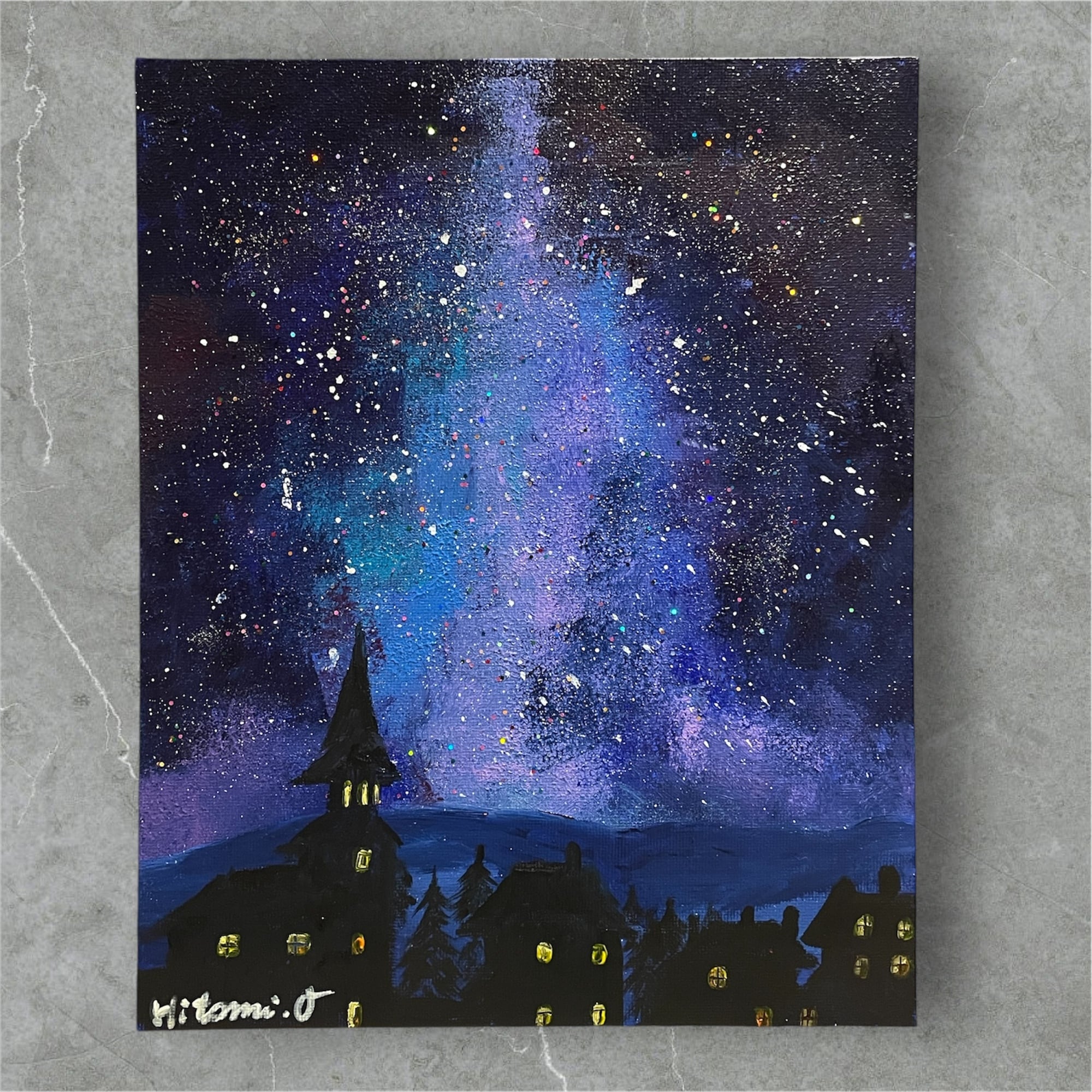 A-71/23】アクリル画 原画 絵画 現代アート キャンバス 真作 夜空 宇宙