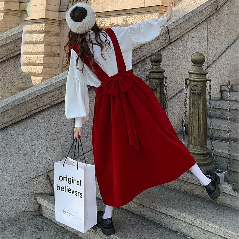 ベルベットドレス スプリングバックリボンスカート ハイウェストウェストスリム 春物 萌量不足62582318114