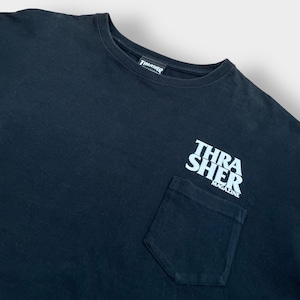 【THRASHER】バックプリント ワンポイント ロゴ ポケットTシャツ ポケt プリント L クルーネック スラッシャー スケボー 半袖 US古着