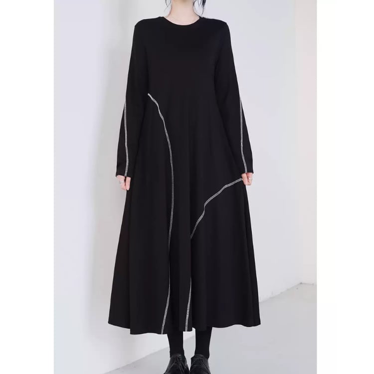 コントラストステッチAラインロングワンピースR30073
