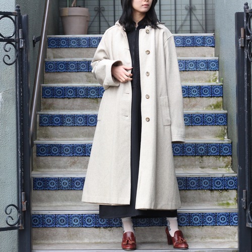 USA VINTAGE WOOL HOODED DESIGN LONG COAT/アメリカ古着ウールフード付デザインロングコート