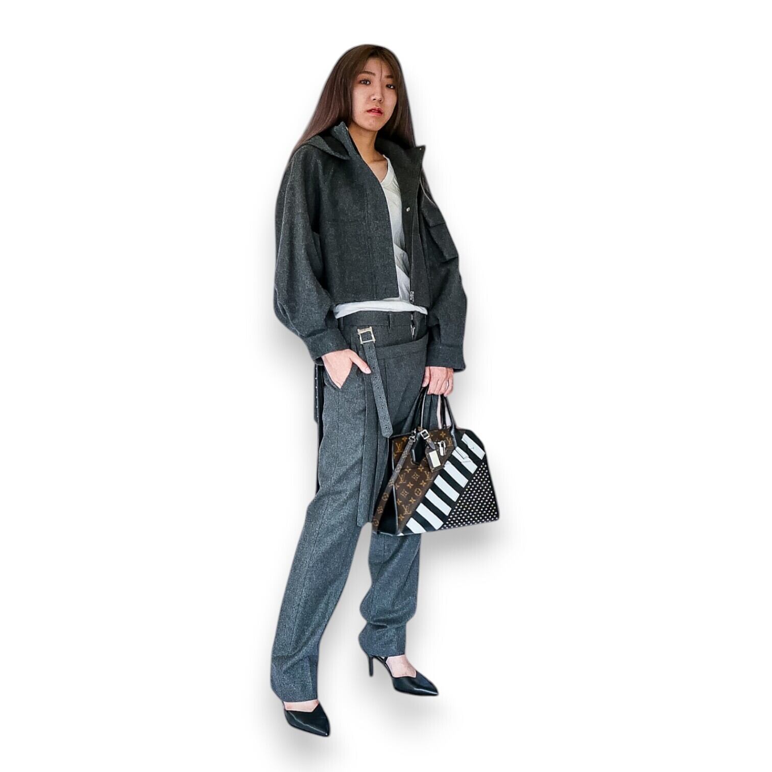 Mecre メルトンフーディーショートブルゾン グレー