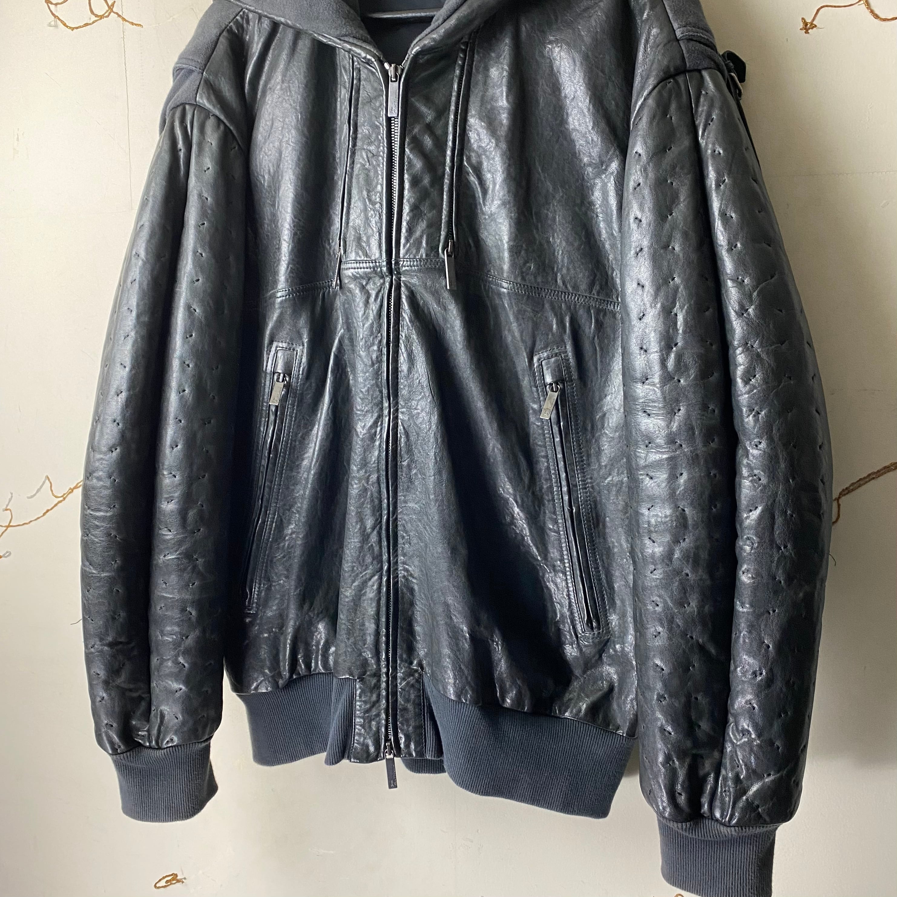 JOHN GALLIANO sweat switching leather blouson | NOIR ONLINE