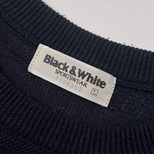 リネン混 Black & White ブラックアンドホワイト 長袖 ニット セーター L/ネイビー メンズ ゴルフ
