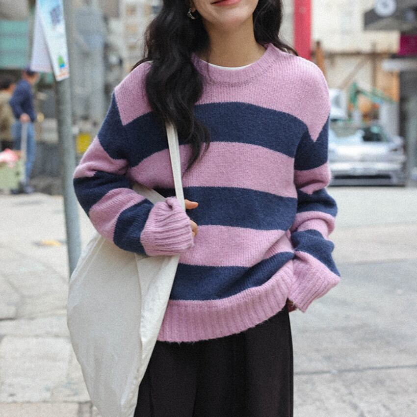 border crew-neck knit　J00389