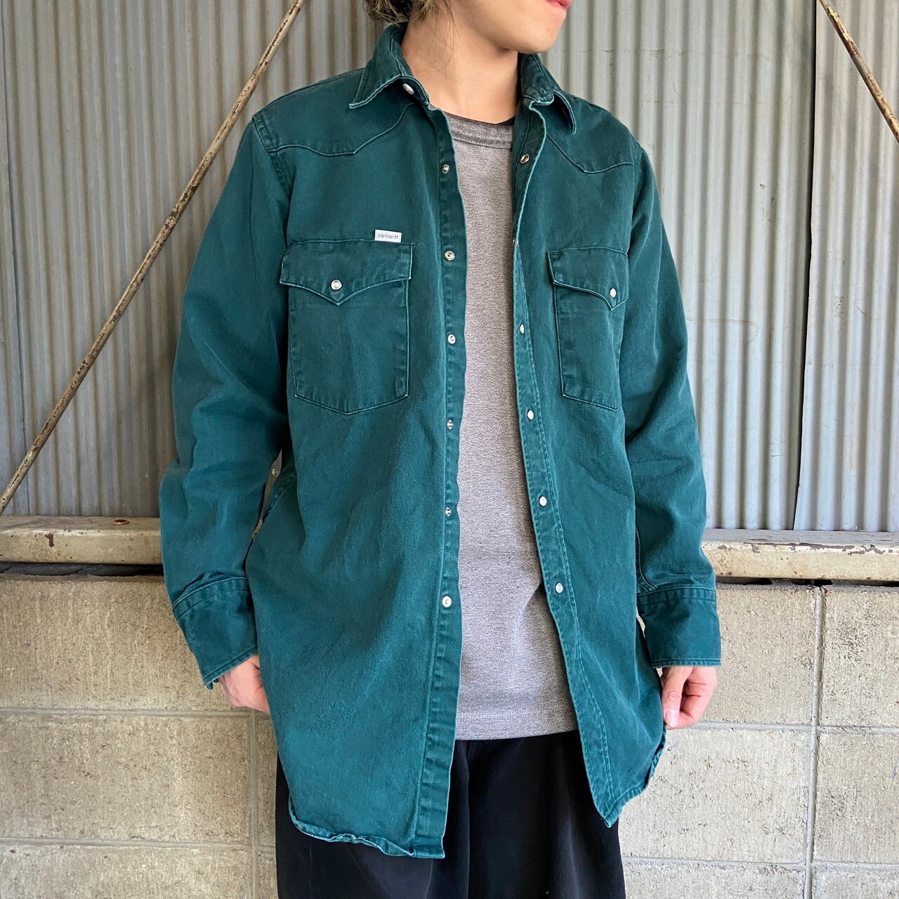 90年代 Carhartt カーハート 長袖 コットンツイル ウエスタンシャツ 