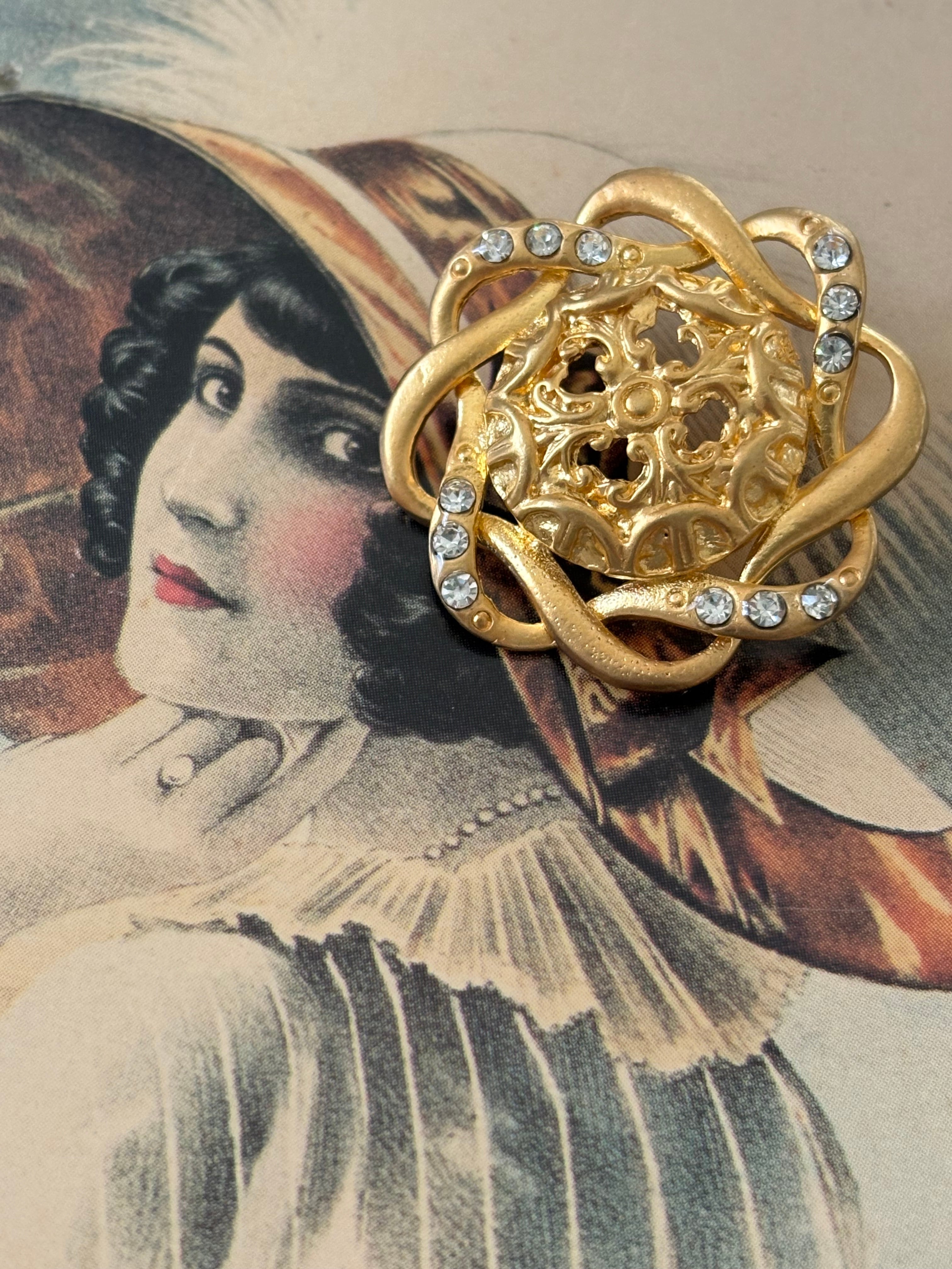 30mm Japanese ヴィンテージボタン 透かし メタルボタン ゴールド ストーン アクセサリーパーツ デコレーション材