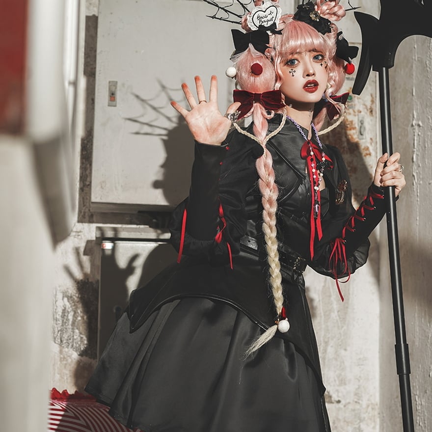 ⟡ マリームーン ゴシックメイドチェックドレス ブラック ⟡ Malymoon