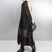 シアー素材 切替 ロングシャツワンピース 30083