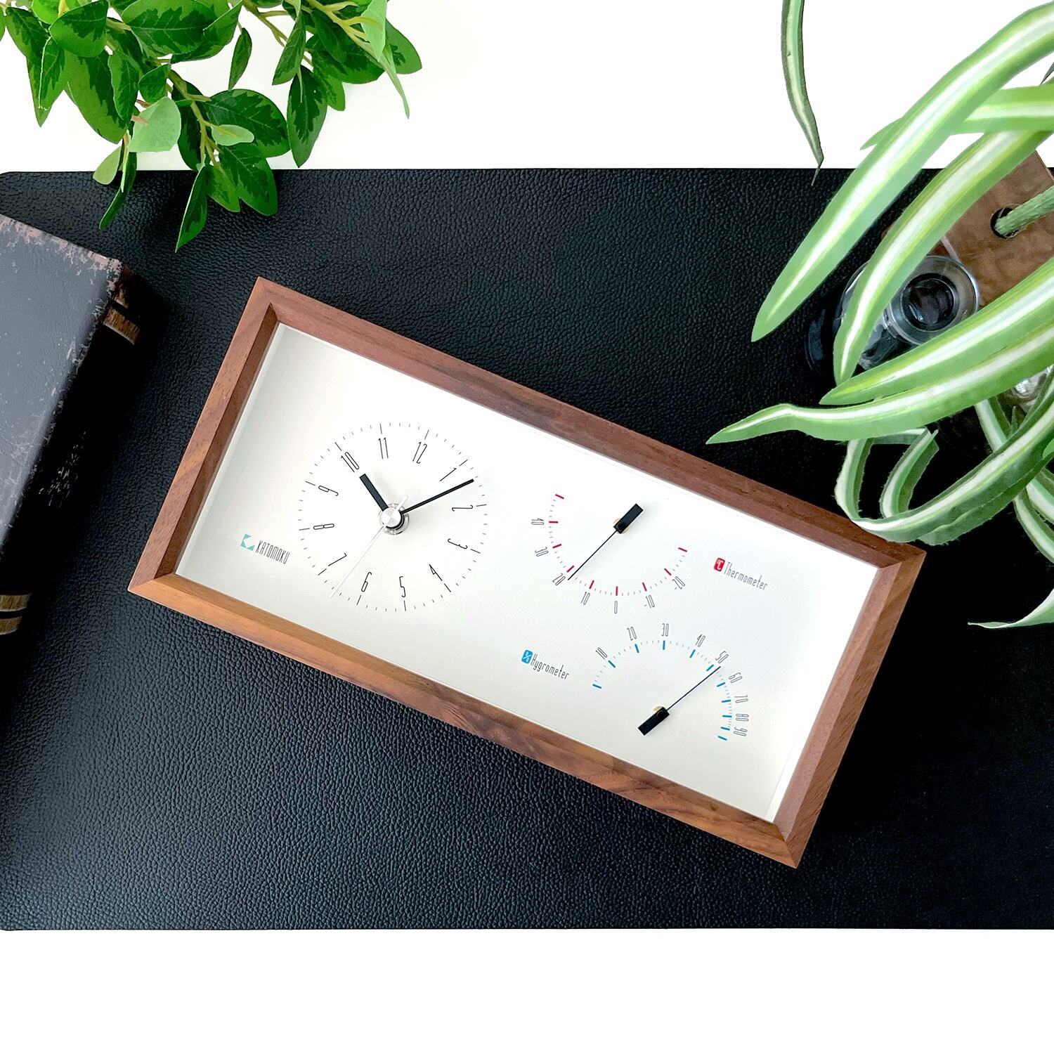 KATOMOKU Thermo clock ウォールナット km-152WA 温度湿度計器付き