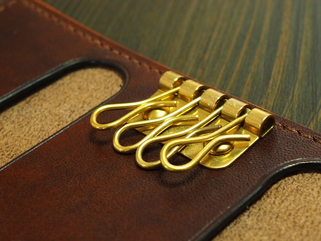 オーダー品　キーケース　ホーウィン　クロムエクセル　バーガンディ カードも入るキーケース 6連 クロムエクセル/ヌメ革 バーガンディ