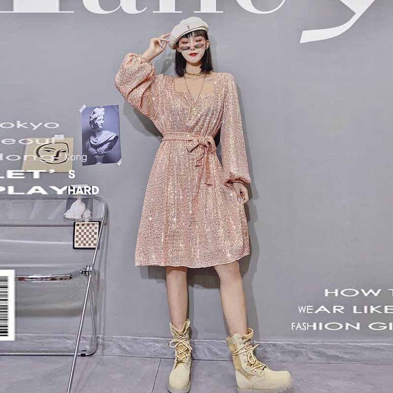 プラスサイズの女性の秋の服、太った女性、洋風ベルトスパンコールスカート、2020年の新しい太った姉妹の年齢削減ドレス ミックスインファッション52336657726