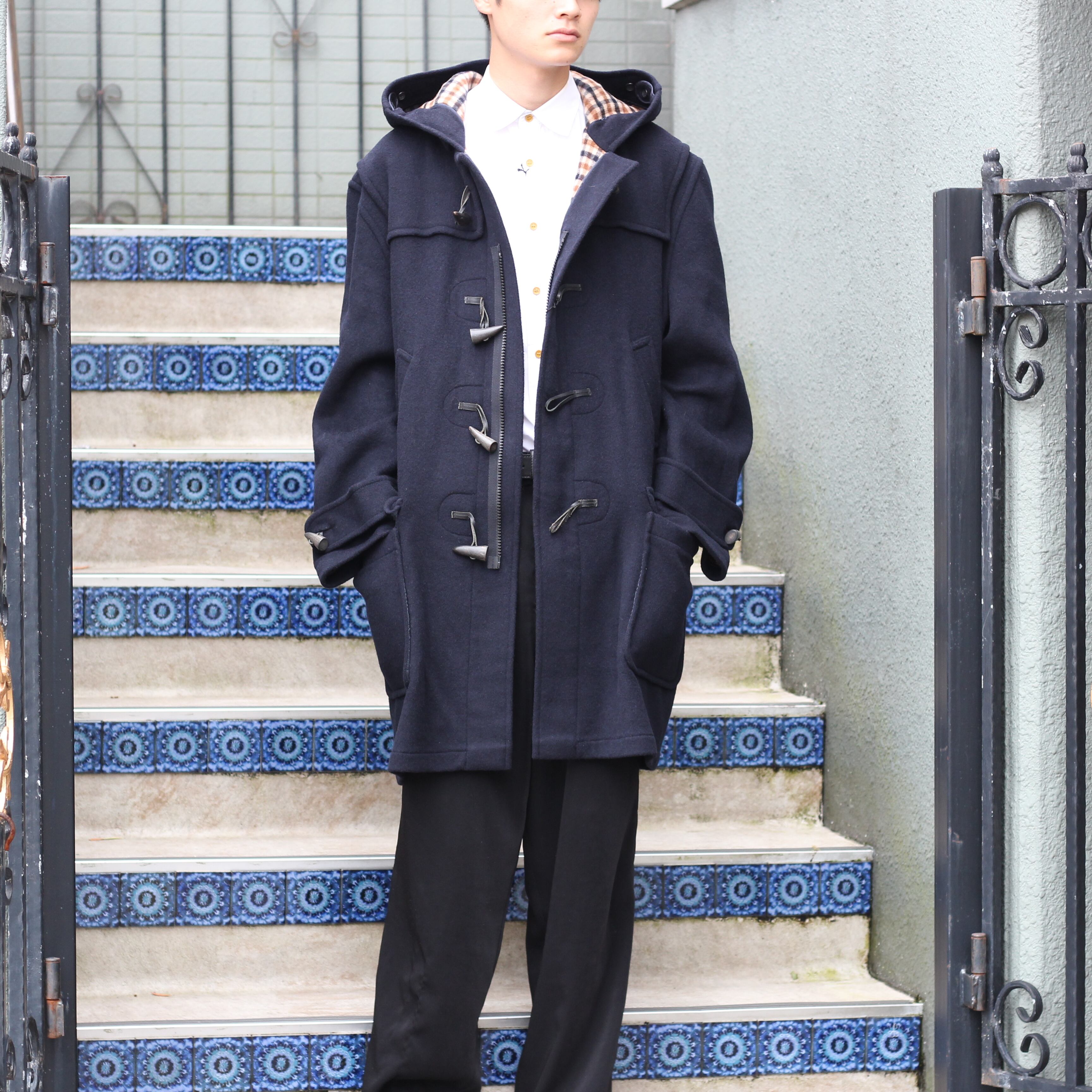 80s 英国製 Aquascutum ダッフルコート 裏地チェック ショート丈