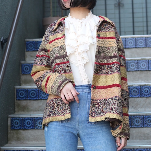 USA VINTAGE EMBROIDERY JACQUARD DESIGN JACKET/アメリカ古着ジャガード刺繍デザインジャケット