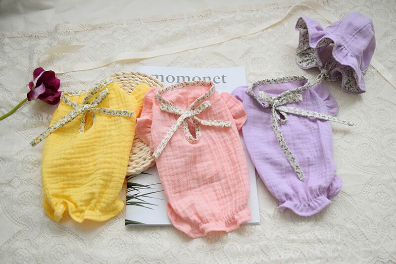 【SALE】花柄リボンブラウス帽子セット S ~ XL 3color / ハンドメイド 犬服 ドッグウェア ペット洋服 可愛い 犬の服 猫 春夏