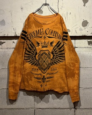 【Caka otto】 “Xtreme Couture by Affliction” Gothic Design L/S Thermal T-Shirt