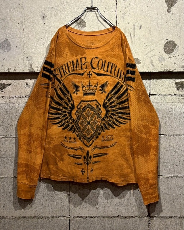 【Caka otto】 “Xtreme Couture by Affliction” Gothic Design L/S Thermal T-Shirt