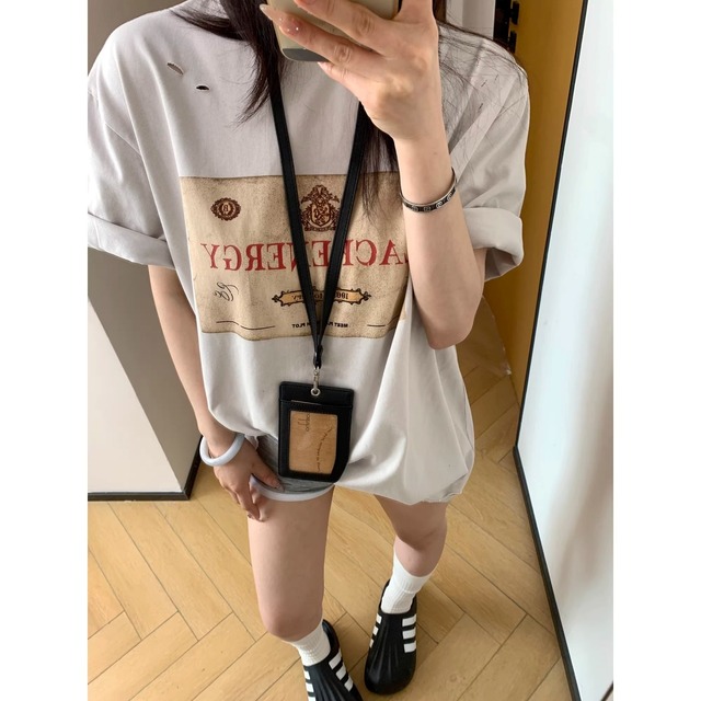クラッシュデザインラベルモチーフプリントTシャツ 1col   R01833