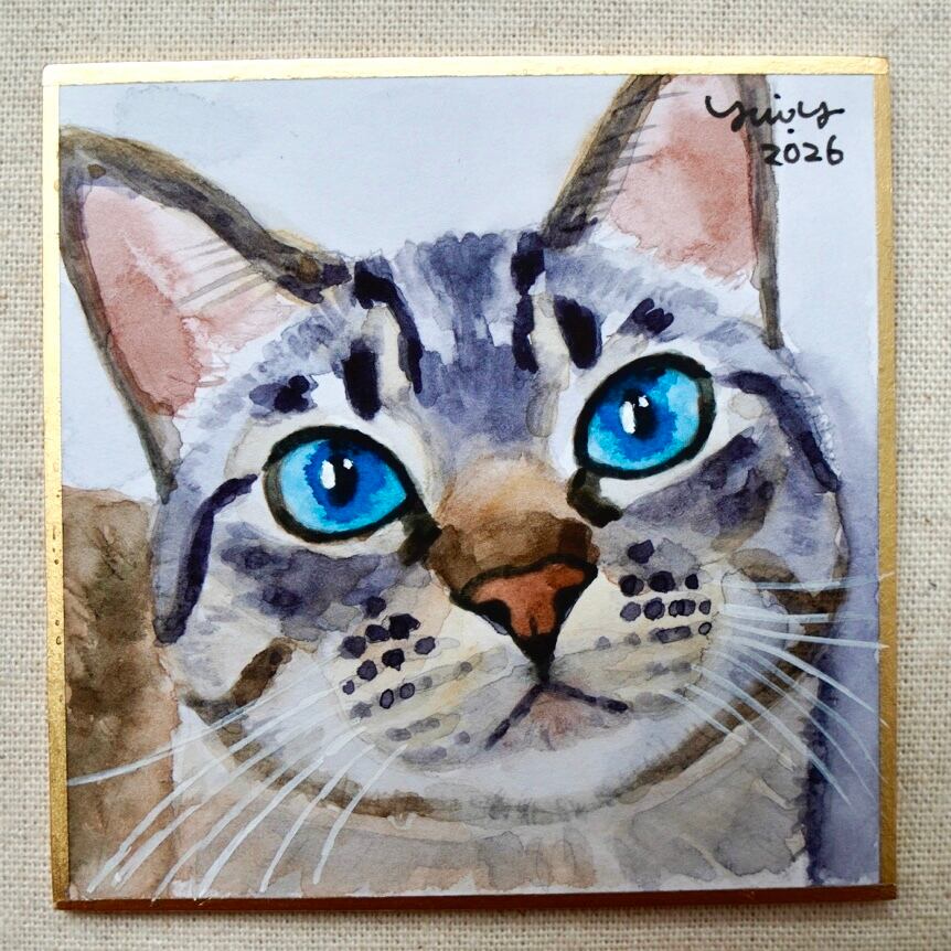 猫の絵 409 水彩画 原画 シャムトラ | Forest cat