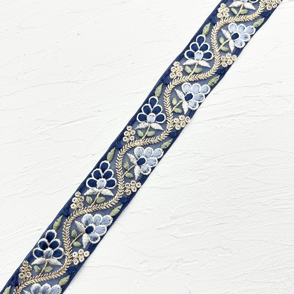 グレープ [ブルー]インド刺繍リボン※2mカット済み有り 2895 | インド