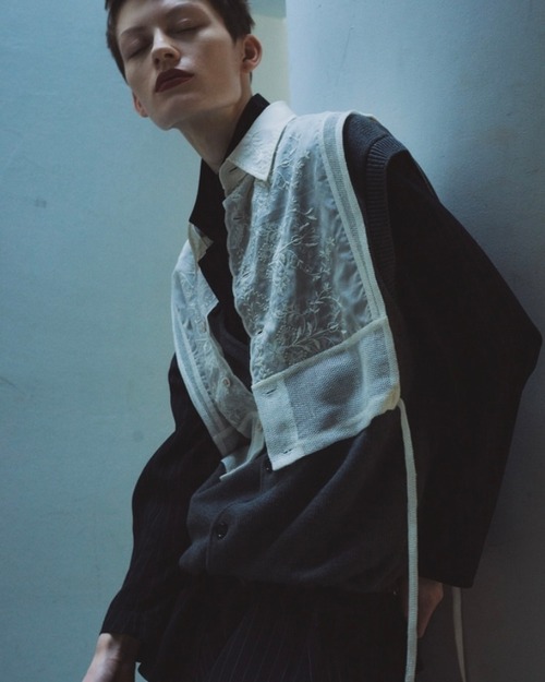 JANE SMITH/linen mesh×lace bibs