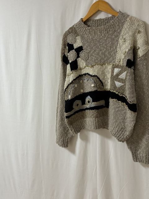 1980~90's Knitting Design Crew Neck Sweater