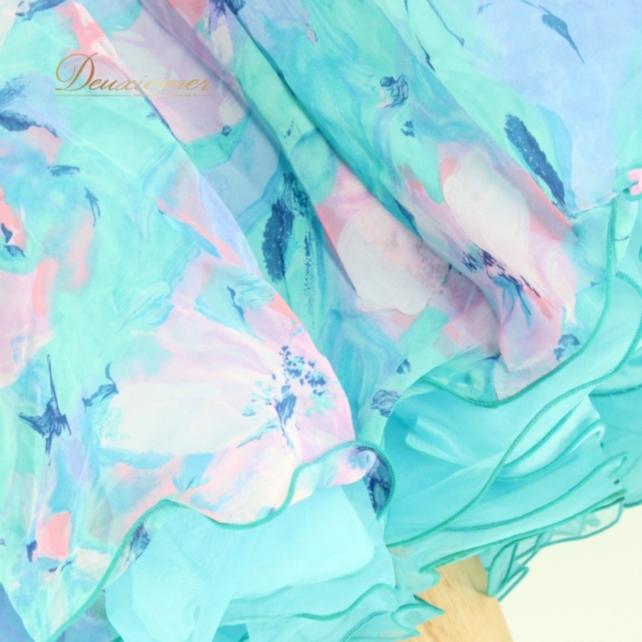 社交ダンス 衣装 スタンダード スカート レッスンウェア レディース 水色 U:NA ユーナ 青 ピンク系 ブルー系 花柄 パニエ 練習着 上品 フラワー デザイン ふんわり 二重スカート 薄手 おしゃれ フェミニン エレガント ダンスウェア 発表会 パフォーマンス 着やすい ストレッチ スカート丈 大人用 Mサイズ 日本製