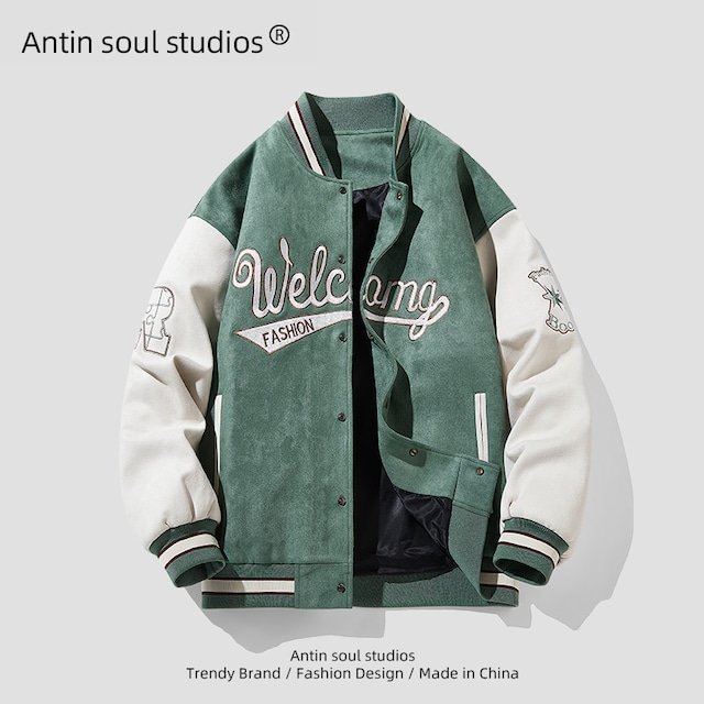【Antin soul studiosシリーズ】★スタジャン★ 2color アウター ジャケット 男女兼用 メンズ 大きいサイズ グリーン ブラック
