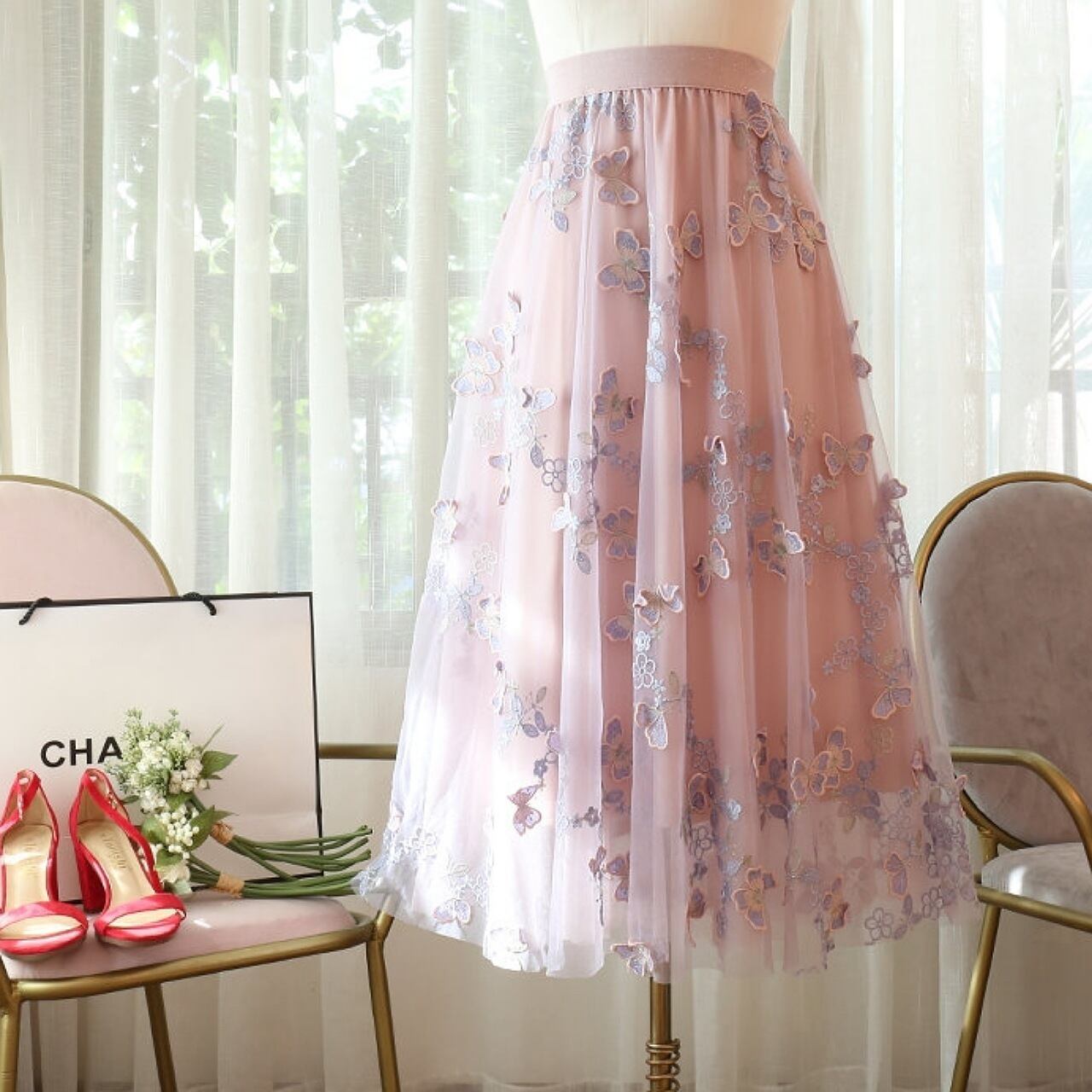 【ワンサイズ】バタフライ チュールスカート