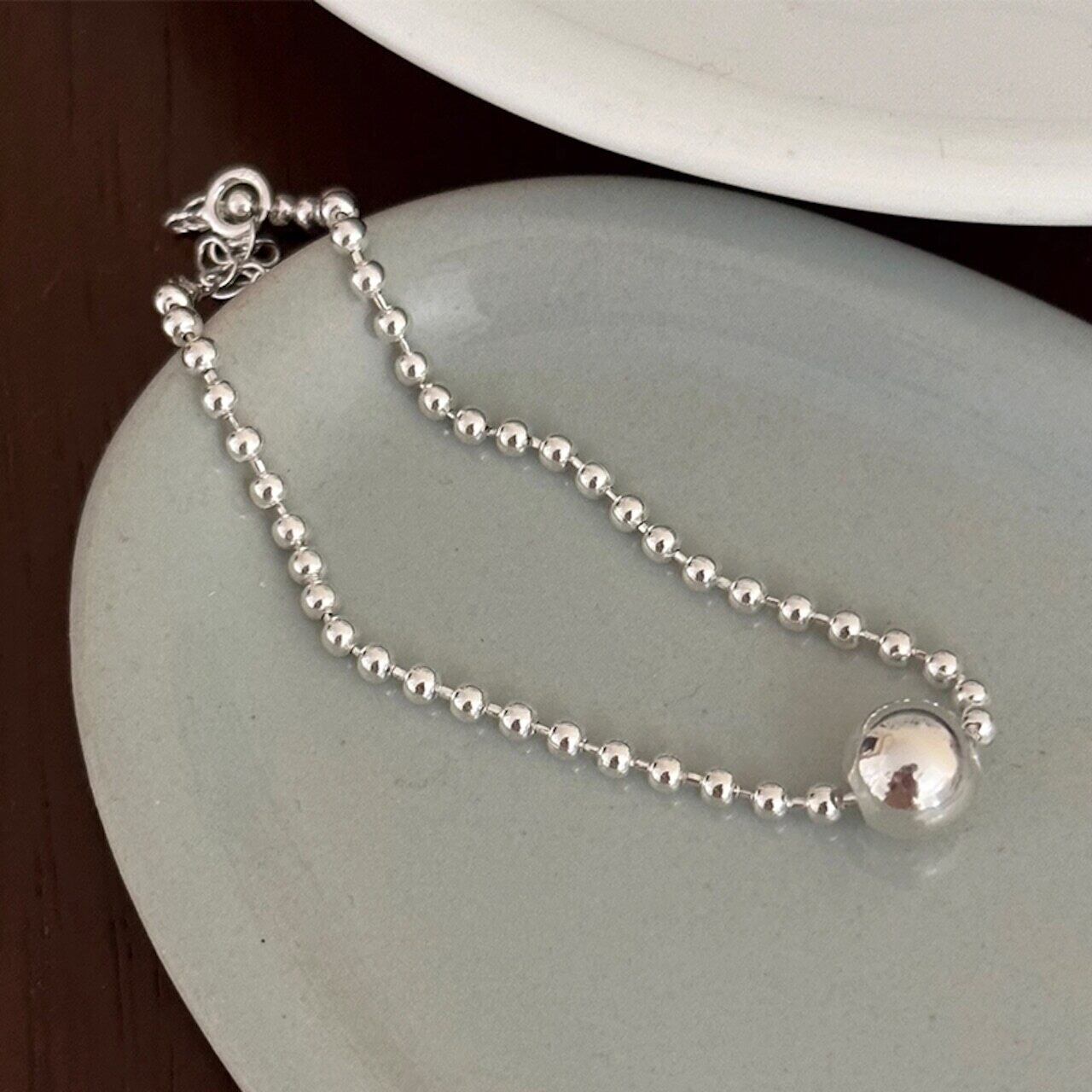 HANAシンプルなビーズシルバーブレスレット