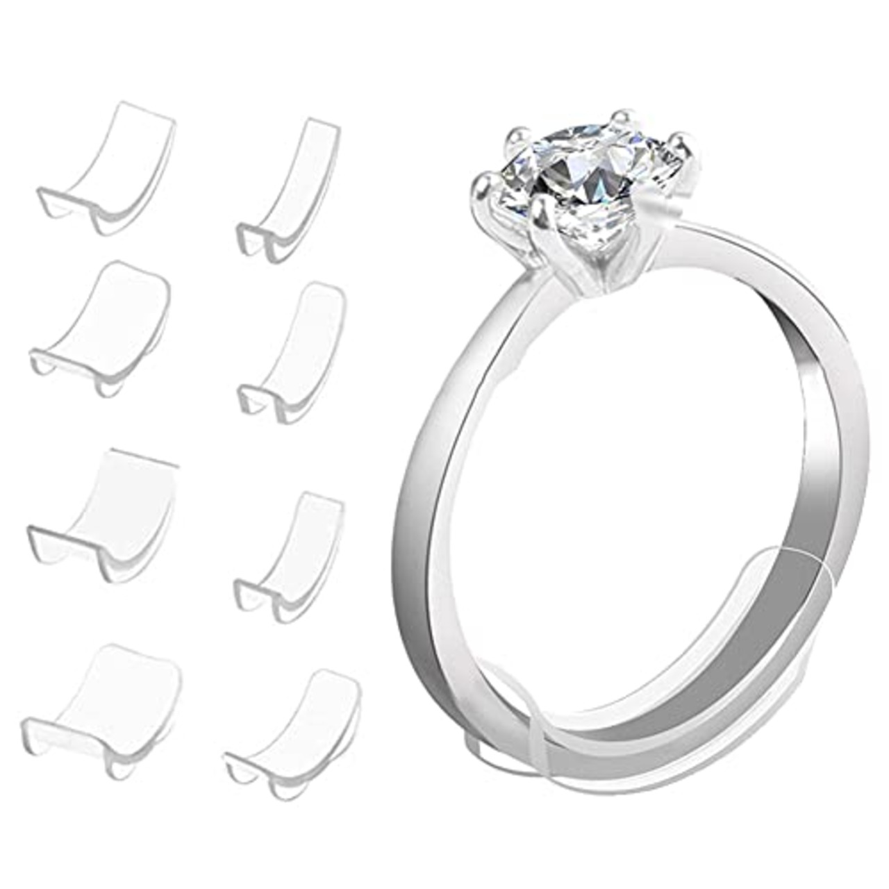 [Formemory] リングテープ リングストッパー リングアジャスター テープ 4色セット（グレー・ホワイト・ブラック・トランスペアレント ） 指輪 リング サイズ調節 サイズ調整 (厚さ１ミリ 薄型タイプ) ルーズリング用 (透明 8枚セット)