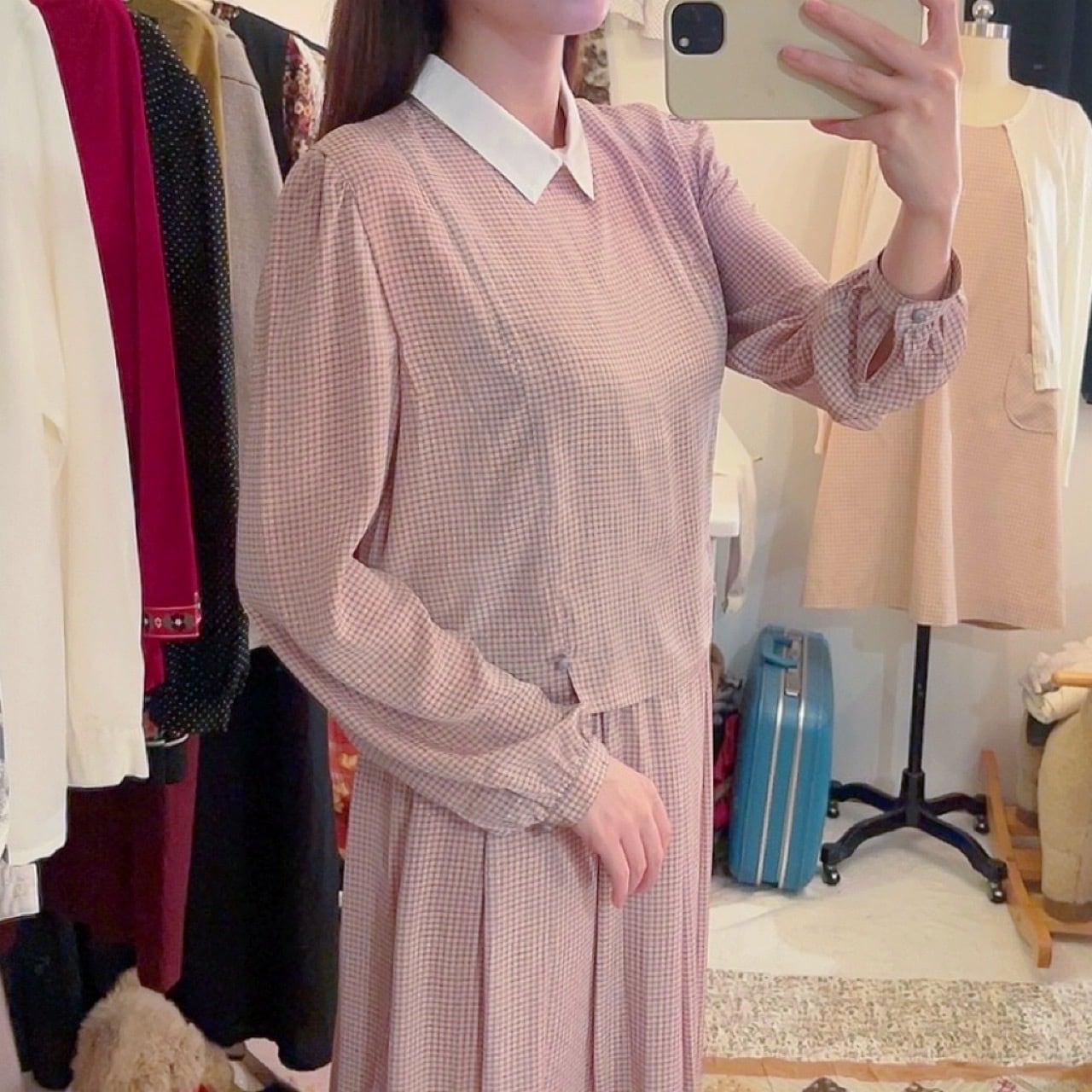 pink check separate one-piece