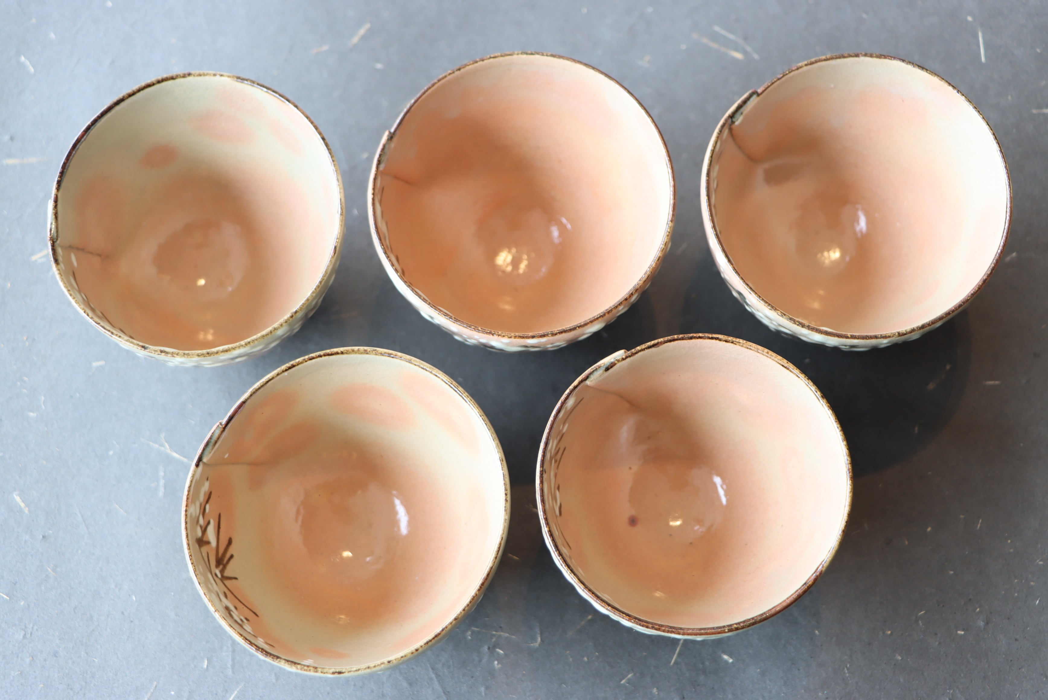 乾山写 雪笹絵 汲み出し茶碗 十客組 共箱/Tea cup in Kenzan style